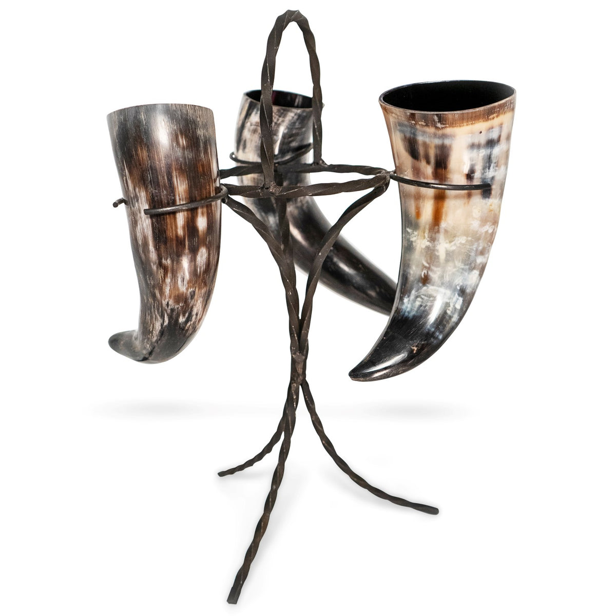 Drinking Horn Set (3) with Iron Stand