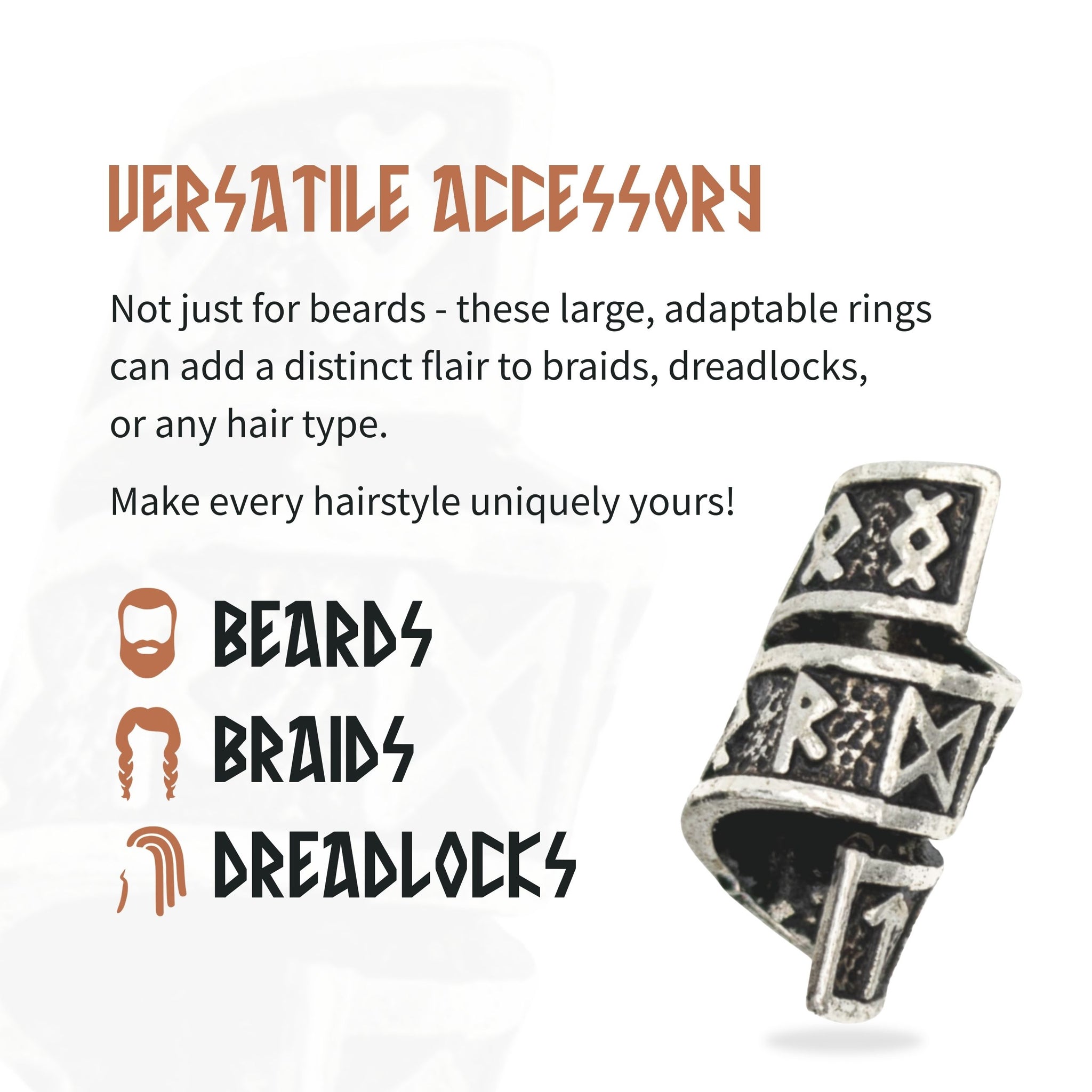 Viking Rune Beard Rings - (Silver - 8 Pack)