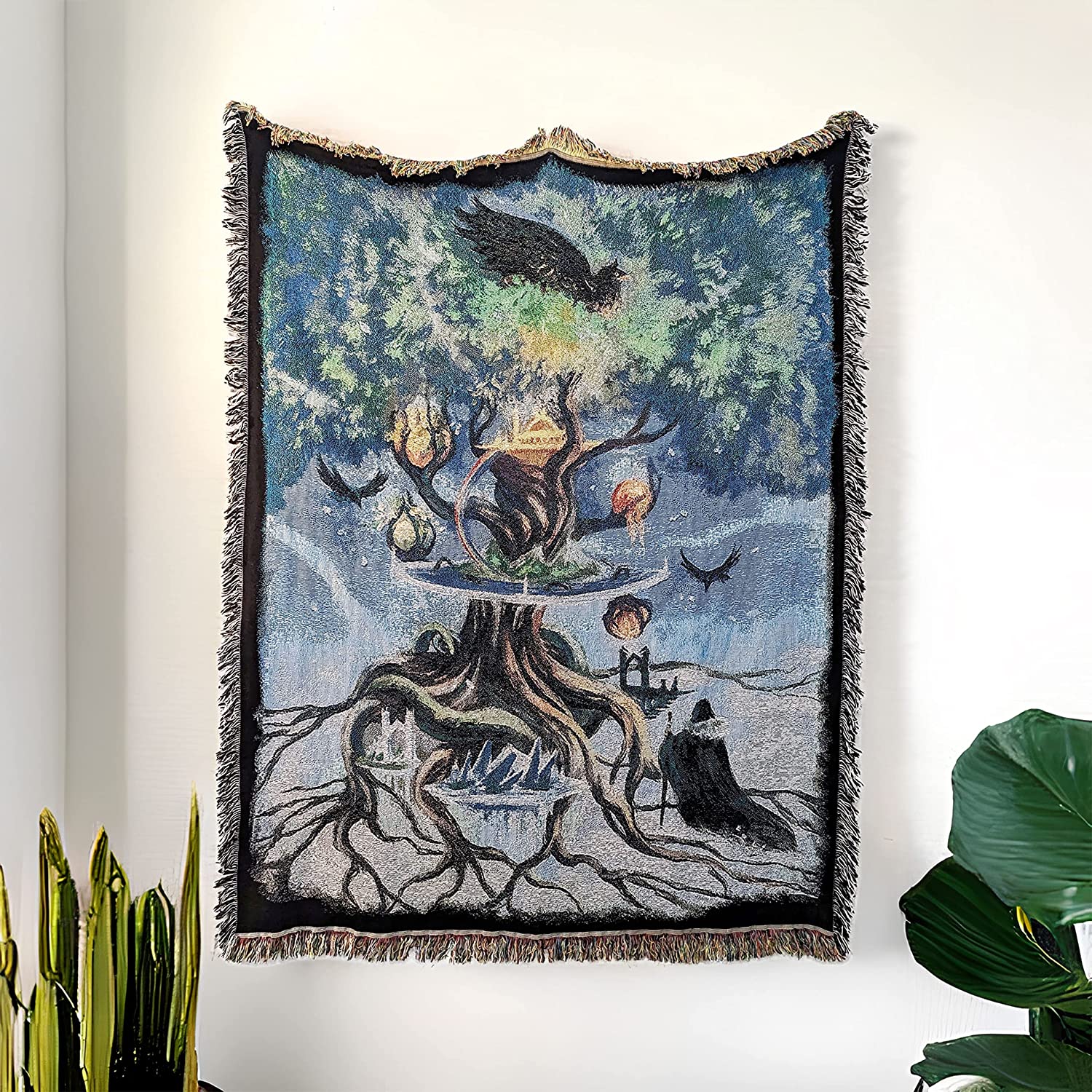 Norse Yggdrasil Tree of Life Fleece Blanket – Blue Pagan