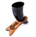 Curved Drinking Horn with Wooden Stand