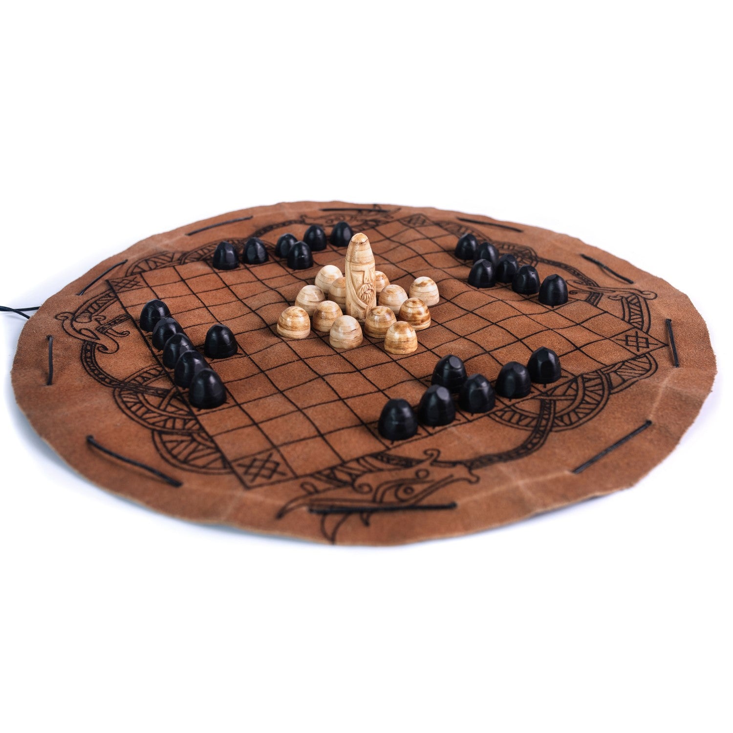 Hnefatafl Travel Set Leather Board Pieces handcrafted-viking-hnefatafl-set-with-ox-bone-game-pieces