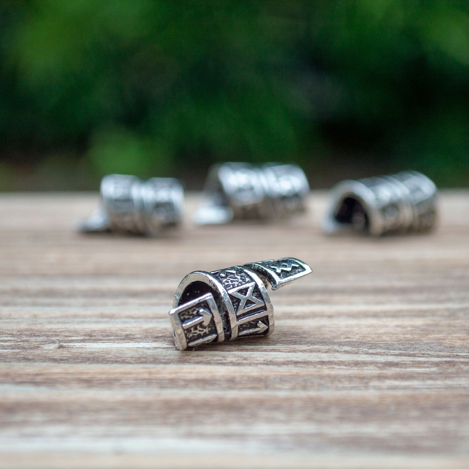 Viking Rune Beard Rings - (Silver - 4 Pack)
